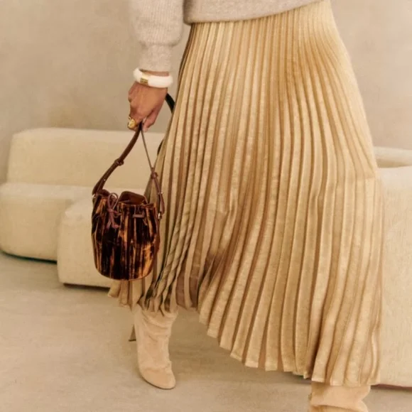 Sezane Dune Pleated Skirt in Gold - Picture 1 of 5